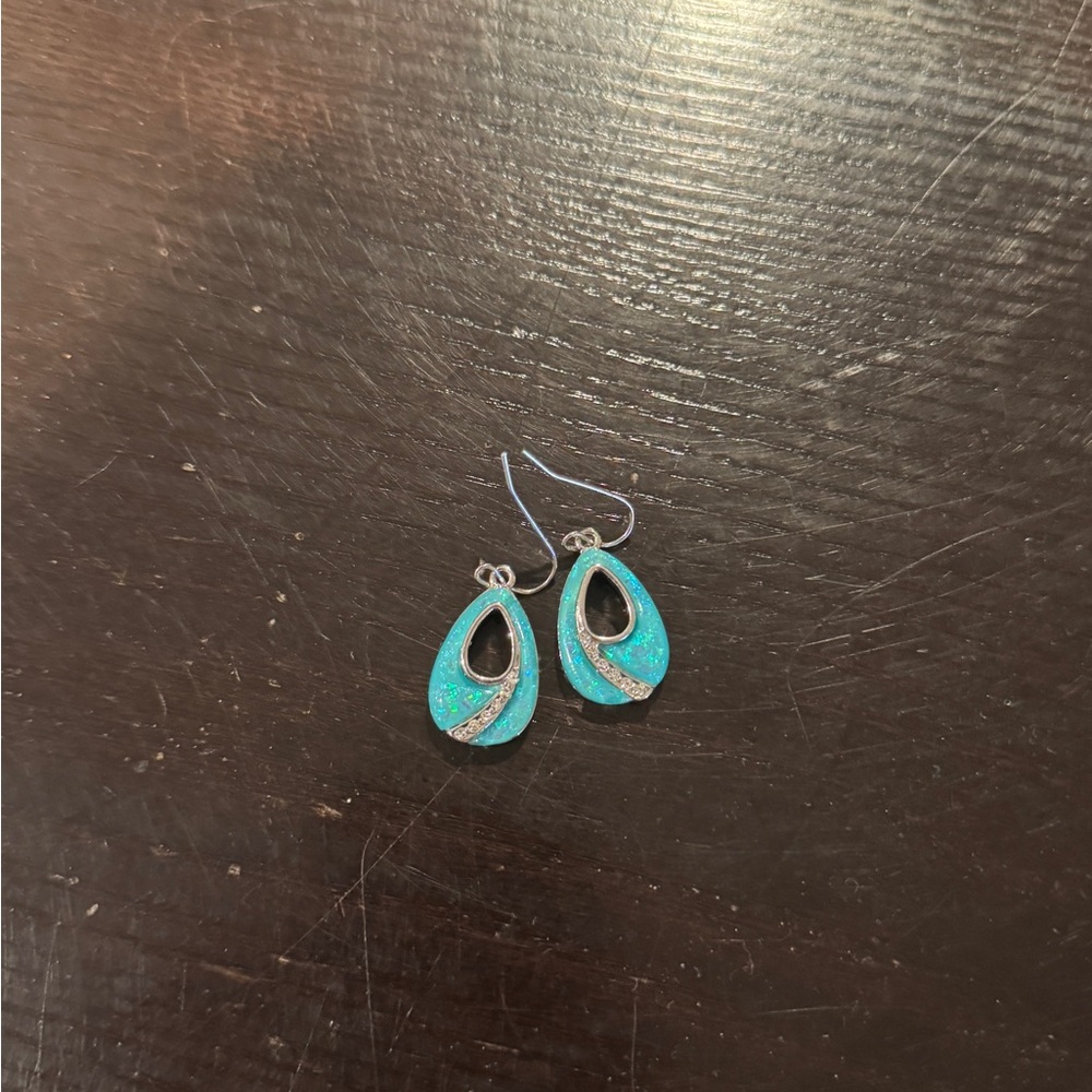 Silver and Turquoise Opal Earrings